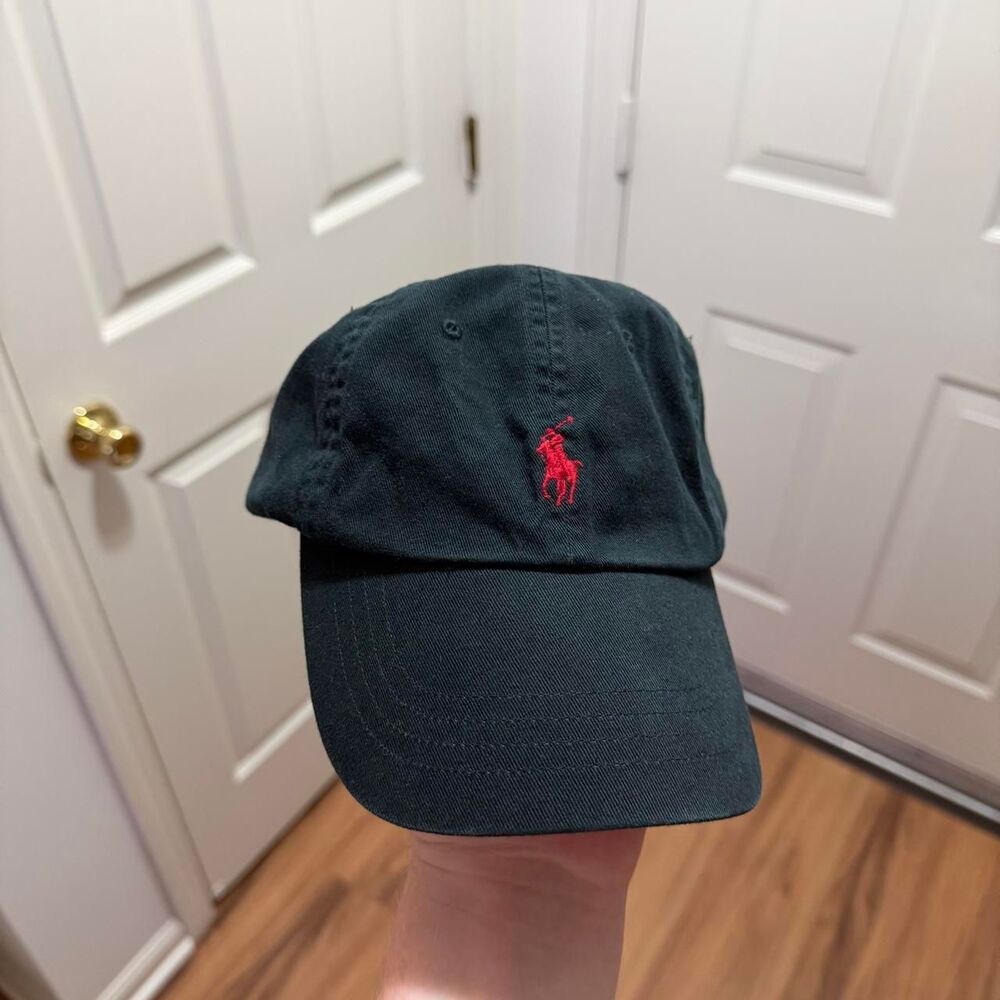 Vintage 1990’s Polo Ralph Lauren Black Cap with Red Pony Adjustable Strap